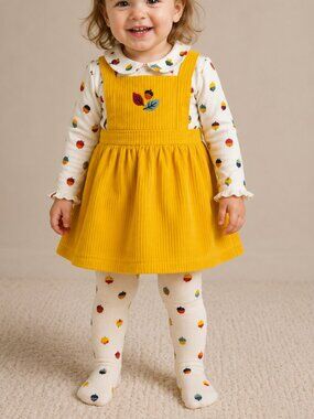 Wonder Nation 3 Pc, 24 M Mustard Corduroy Pinafore Dress Top Tights NWT Toddler